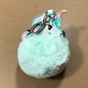 Teal Unicorn Puffball Keychain